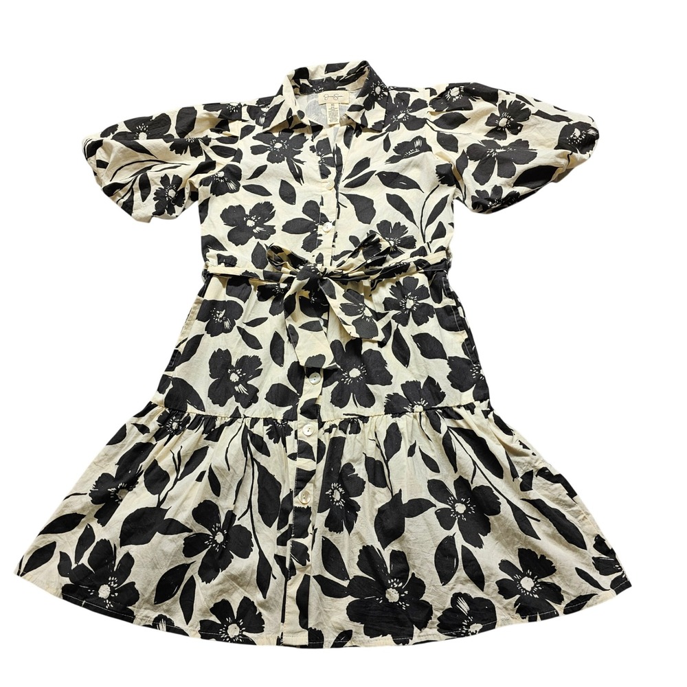 Jessica Simpson Women's XS Floral Shirt Dress Cotton Tiered Puff Sleeve